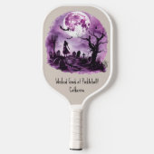 Paarse Halloween Witch Black Cat Graveyard Moon Pickleball Paddle (Achterkant)
