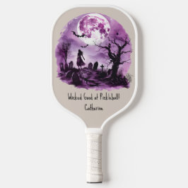 Paarse Halloween Witch Black Cat Graveyard Moon Pickleball Paddle