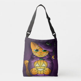 Paarse Halloween Witch Cat Crossbody Tas