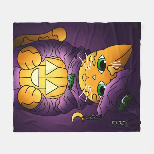 Paarse Halloween Witch Cat Fleece Blanket (Voorkant (Horizontaal))