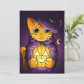 Paarse Halloween Witch Cat Kaart (Staand voorkant)