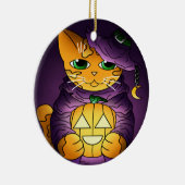 Paarse Halloween Witch Cat Keramisch Ornament (Rechts)