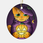 Paarse Halloween Witch Cat Keramisch Ornament (Links)