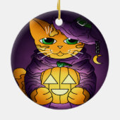 Paarse Halloween Witch Cat Keramisch Ornament (Achterkant)