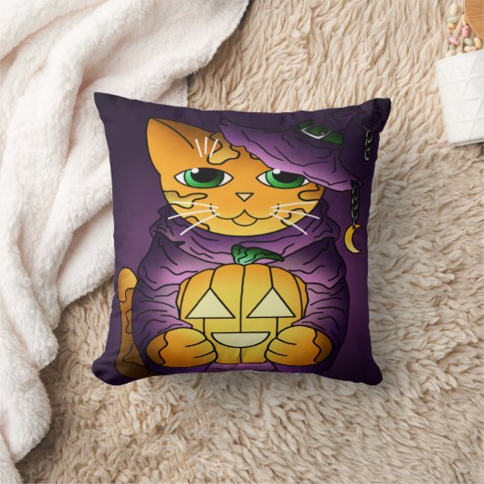 Paarse Halloween Witch Cat Kussen (Deken)