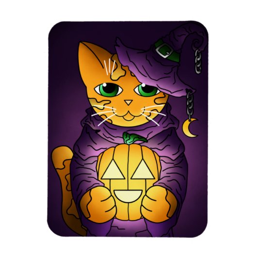 Paarse Halloween Witch Cat Magnet Magneet (Verticaal)