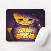 Paarse Halloween Witch Cat Muismat (Met muis)