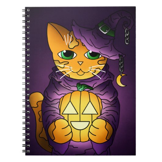 Paarse Halloween Witch Cat Notitieboek (Voorkant)