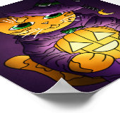 Paarse Halloween Witch Cat Poster (Hoek)