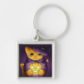 Paarse Halloween Witch Cat Sleutelhanger (Voorkant)