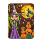 Paarse Halloween Witch Juggling Pumpkins Big Eyes Magneet (Verticaal)
