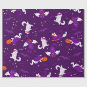 paarse Halloweenkatten Mummy Vampire Bat Witch Cadeaupapier (Vlak)