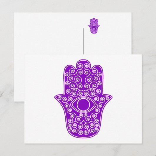 Paarse Hamsa-Hand van Miriam-Hand van Fatima.png Briefkaart (Voorkant / Achterkant)