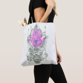 Paarse Hamsa met Arabische Canvas tas "Niet moeili (Dichtbij)