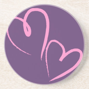 Paarse hand Drawn Hearts Zandsteen Onderzetter