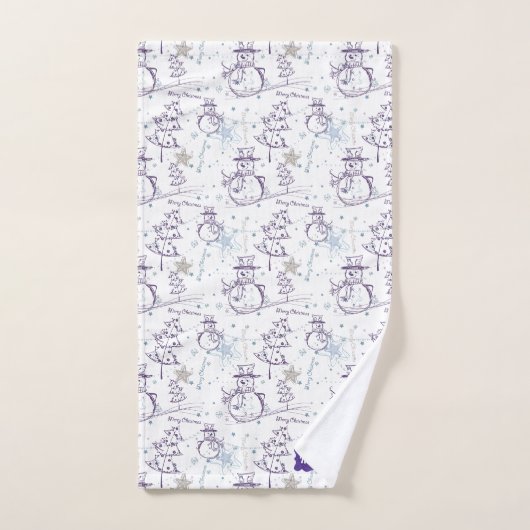 Paarse hand Drawn Jolly Xmas Snowman Bad Handdoek (Handdoek)