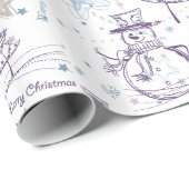 Paarse hand Drawn kerstman Cadeaupapier (Rol Hoek)