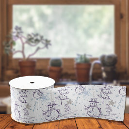 Paarse hand Drawn kerstman Grosgrain Lint