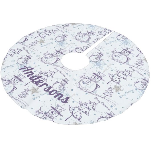 Paarse hand Drawn kerstman Kerstboom Rok (Gekanteld)