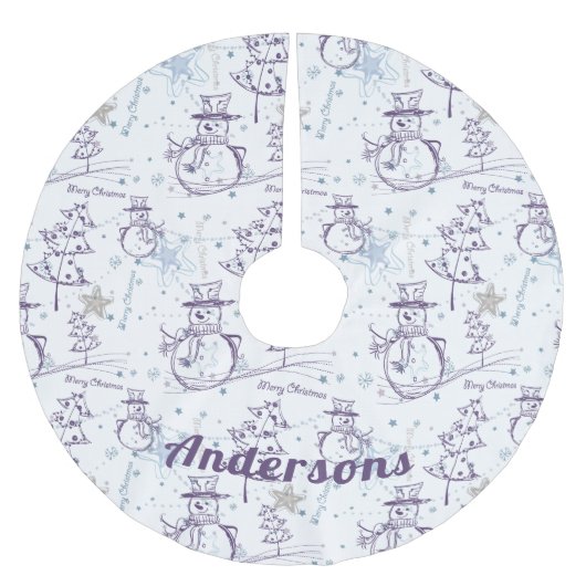 Paarse hand Drawn kerstman Kerstboom Rok (Voorkant)