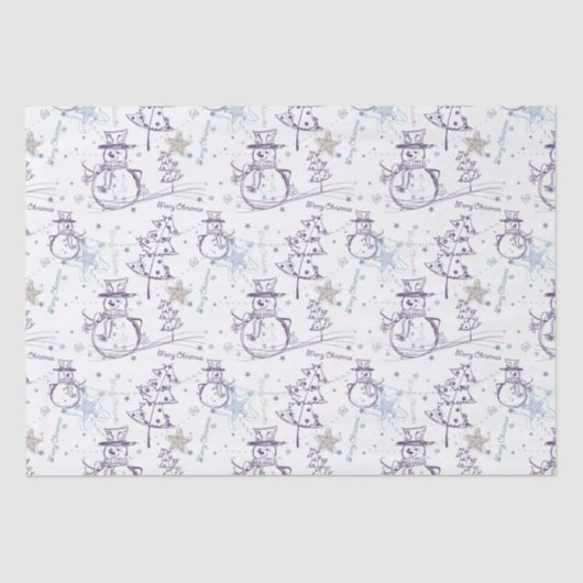 Paarse hand Drawn kerstman Tissuepapier (Voorkant)