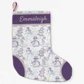 Paarse hand Drawn Snowman Kerstmis Kleine Kerstsok (Voorkant)