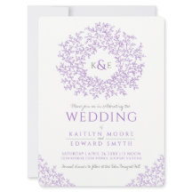 Paarse hand getrokken blad monogram kunst bruiloft