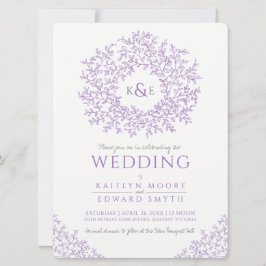 Paarse hand getrokken blad monogram kunst bruiloft kaart