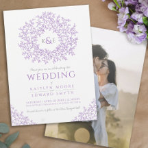 Paarse hand getrokken blad monogram kunst bruiloft