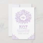 Paarse hand getrokken blad monogram RSVP bruiloft (Voorkant)