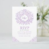 Paarse hand getrokken blad monogram RSVP bruiloft (Staand voorkant)
