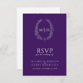 Paarse hand getrokken blad monogram RSVP bruiloft (Voorkant / Achterkant)
