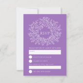 Paarse hand getrokken blad monogram RSVP bruiloft Kaartje (Achterkant)