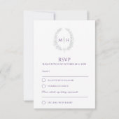 Paarse hand getrokken blad monogram RSVP bruiloft Kaartje (Achterkant)