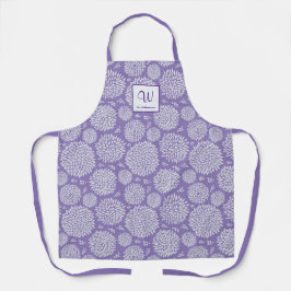 Paarse Hand-getrokken bloemenpatroon Monogram Scho Schort