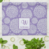 Paarse Hand-getrokken bloemenpatroon Monogram Theedoek (Gevouwen)