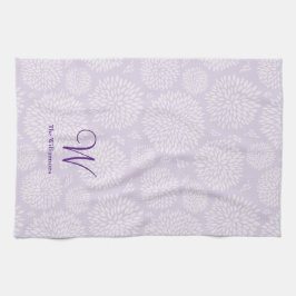 Paarse Hand-getrokken bloemenpatroon Monogram Theedoek