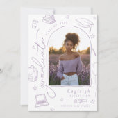 Paarse Hand Getrokken Foto Afstuderen Aankondiging (Voorkant)