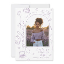 Paarse Hand Getrokken Foto Afstuderen Aankondiging