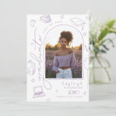 Paarse Hand Getrokken Foto Afstuderen Aankondiging (Staand voorkant)