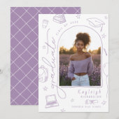 Paarse Hand Getrokken Foto Afstuderen Aankondiging (Voorkant / Achterkant)