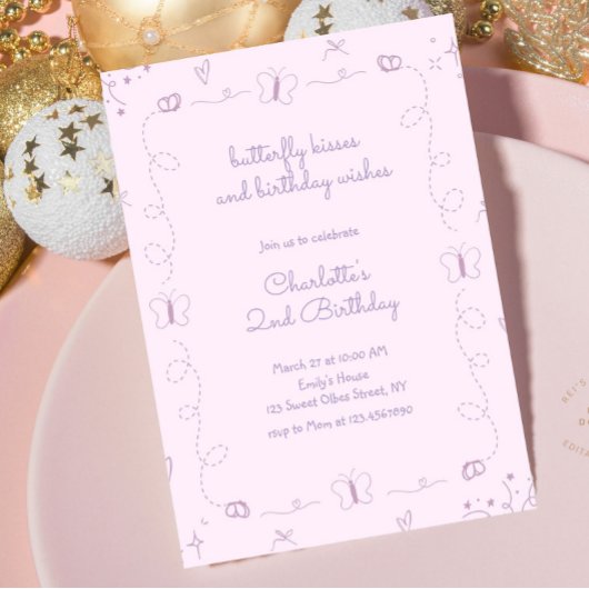 Paarse Hand Getrokken Vlinder Verjaardag grillig Kaart