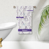 Paarse Hand Getrokken Xmas Sneeuwman Streep Bad Handdoek