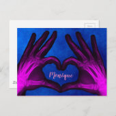Paarse hand Xray Heart Briefkaart (Voorkant / Achterkant)