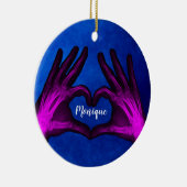 Paarse hand Xray Heart Keramisch Ornament (Rechts)