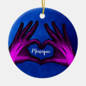 Paarse hand Xray Heart Keramisch Ornament (Voorkant)