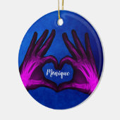 Paarse hand Xray Heart Keramisch Ornament (Links)