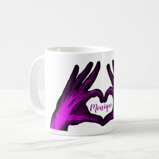 Paarse hand Xray Heart Koffiemok (Voorkant links)