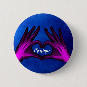 Paarse hand Xray Heart Ronde Button 5,7 Cm