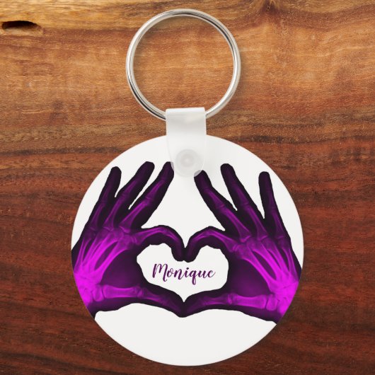 Paarse hand Xray Heart Sleutelhanger (Voorkant)